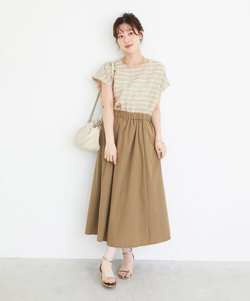 le.coeur blanc(ルクールブラン)の「ドビーボーダードッキングワンピース(ワンピース・レディース・ベージュ系その他2/ブラック系その他・38)」の1枚目の写真