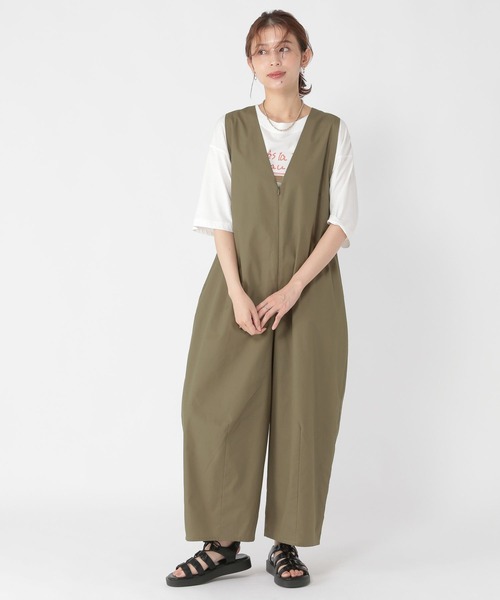 【美品】roku ストライプVネックオールインワン 6（ロク）の「＜6(ROKU)＞ストライプ Vネック オールインワン