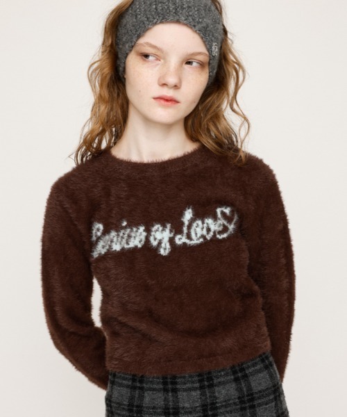 SLY（スライ）の「【限定カラーあり】SHAGGY YARN LOGO C/N TOPS シャギーヤーン ロゴ クルーネック トップス 秋服 冬服（ニット/セーター・レディース・ブラック/グレー/ブラウン/ピンク・FREE）」の3枚目の写真