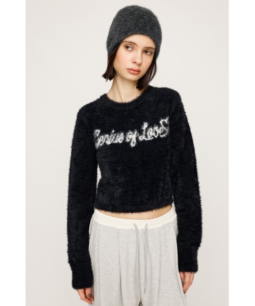 SLY（スライ）の「【限定カラーあり】SHAGGY YARN LOGO C/N TOPS シャギーヤーン ロゴ クルーネック トップス 秋服 冬服（ニット/セーター・レディース・ブラック/グレー/ブラウン/ピンク・FREE）」の6枚目の写真