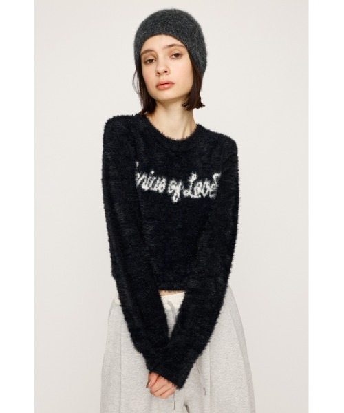 SLY（スライ）の「【限定カラーあり】SHAGGY YARN LOGO C/N TOPS シャギーヤーン ロゴ クルーネック トップス 秋服 冬服（ニット/セーター・レディース・ブラック/グレー/ブラウン/ピンク・FREE）」の7枚目の写真