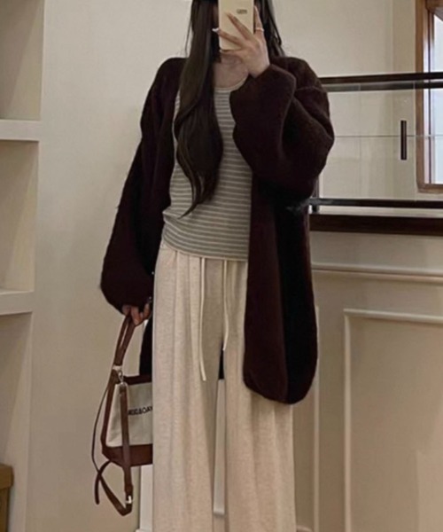 gossip!ロサンゼルス(ゴシップロサンゼルス)の「バルーンスリーブ ヘアリーニットゆったりシンプルカジュアルミディ丈カーディガン(カーディガン/ボレロ・レディース・ブラウン/グレー/オフホワイト・FREE)」の7枚目の写真