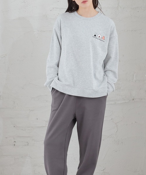 Honeys（ハニーズ）の「ワンポイントルームウェア（上下セット）（ルームウェア/パジャマ・レディース・ライトグレー系/ホワイト×ブラウン/グレー系その他/ホワイト×ブラック・S/M/LL/L）」の3枚目の写真