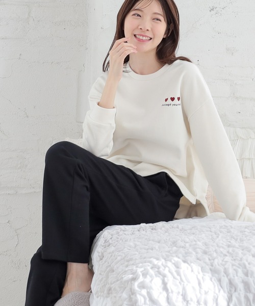 Honeys（ハニーズ）の「ワンポイントルームウェア（上下セット）（ルームウェア/パジャマ・レディース・ライトグレー系/ホワイト×ブラウン/グレー系その他/ホワイト×ブラック・S/M/LL/L）」の19枚目の写真