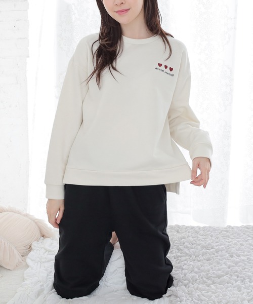 Honeys（ハニーズ）の「ワンポイントルームウェア（上下セット）（ルームウェア/パジャマ・レディース・ライトグレー系/ホワイト×ブラウン/グレー系その他/ホワイト×ブラック・S/M/LL/L）」の21枚目の写真