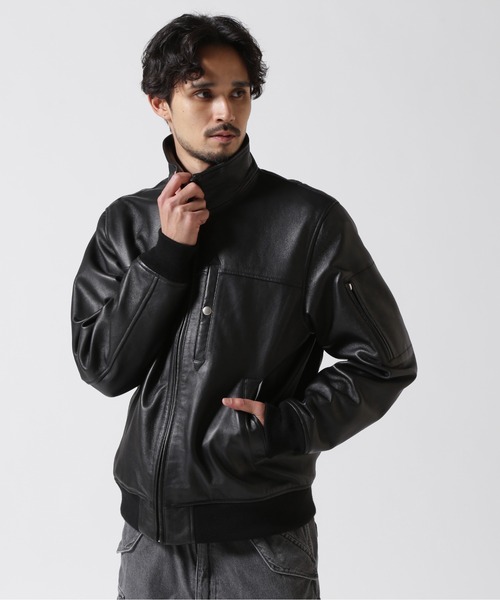 美品！ AVI REX ブラック MA-1ジャケット Mサイズ　値下げokです！ STAND LEATHER MA-1 MOD JACKET / スタンド レザー MA-1 モディファイ