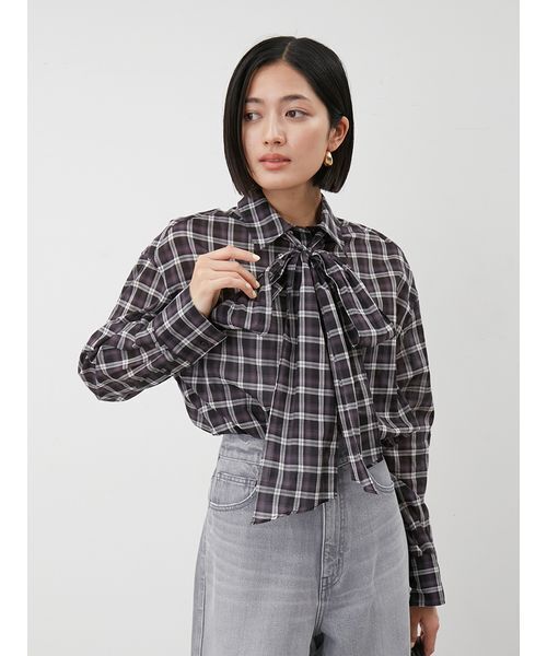 セール】2wayシャツ衿シアーボウタイブラウス（シャツ/ブラウス