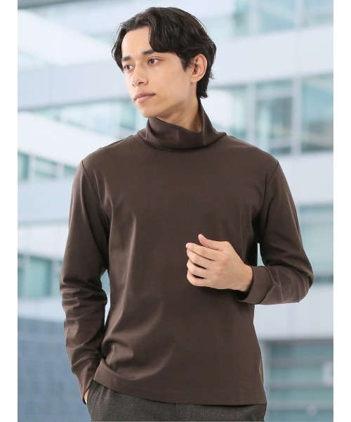 TAKA-Q(タカキュー)の「Tシャツ メンズ 長袖 ストレッチ 綿 コットン 無地 シルケット スムス タートルネック ドレスT(Tシャツ/カットソー・メンズ・ホワイト/ネイビー/ブラック/ブラウン・MEDIUM/X-LARGE/LARGE)」の3枚目の写真