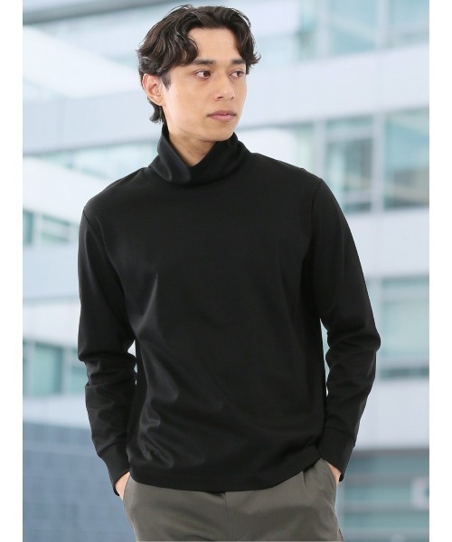 TAKA-Q(タカキュー)の「Tシャツ メンズ 長袖 ストレッチ 綿 コットン 無地 シルケット スムス タートルネック ドレスT(Tシャツ/カットソー・メンズ・ホワイト/ネイビー/ブラック/ブラウン・MEDIUM/X-LARGE/LARGE)」の2枚目の写真