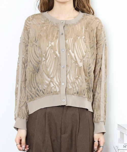 BRODIAEA(ブローディア)の「BRODIAEA テープ刺繍メッシュカーディガン(カーディガン/ボレロ・レディース・モカ/ブラック・40)」の11枚目の写真