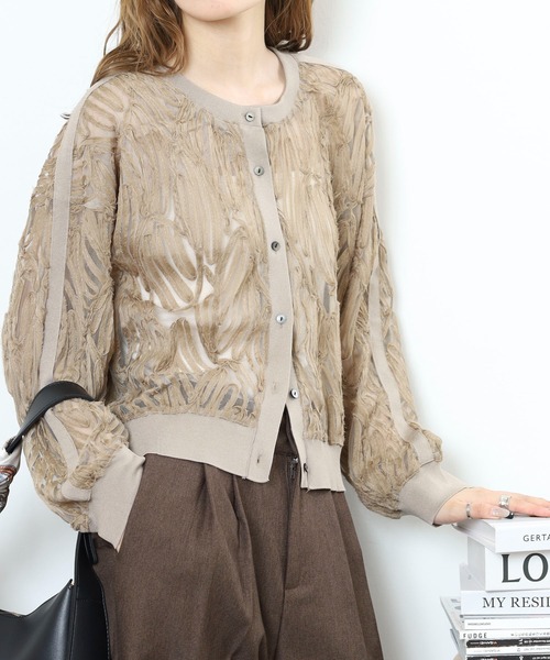 BRODIAEA(ブローディア)の「BRODIAEA テープ刺繍メッシュカーディガン(カーディガン/ボレロ・レディース・モカ/ブラック・40)」の9枚目の写真