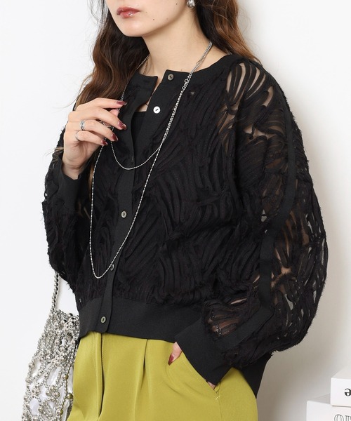 BRODIAEA(ブローディア)の「BRODIAEA テープ刺繍メッシュカーディガン(カーディガン/ボレロ・レディース・モカ/ブラック・40)」の5枚目の写真