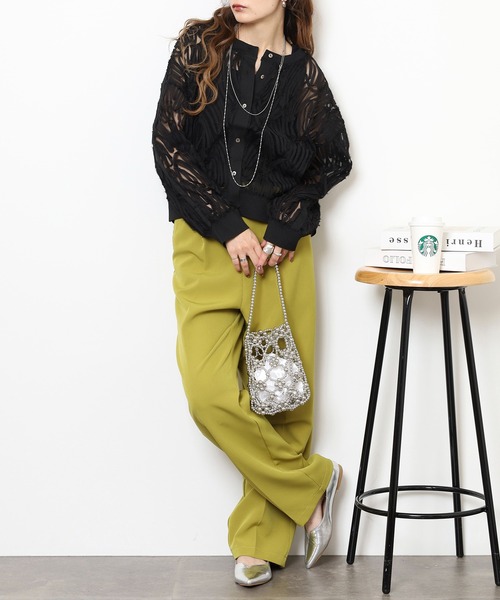 BRODIAEA(ブローディア)の「BRODIAEA テープ刺繍メッシュカーディガン(カーディガン/ボレロ・レディース・モカ/ブラック・40)」の6枚目の写真