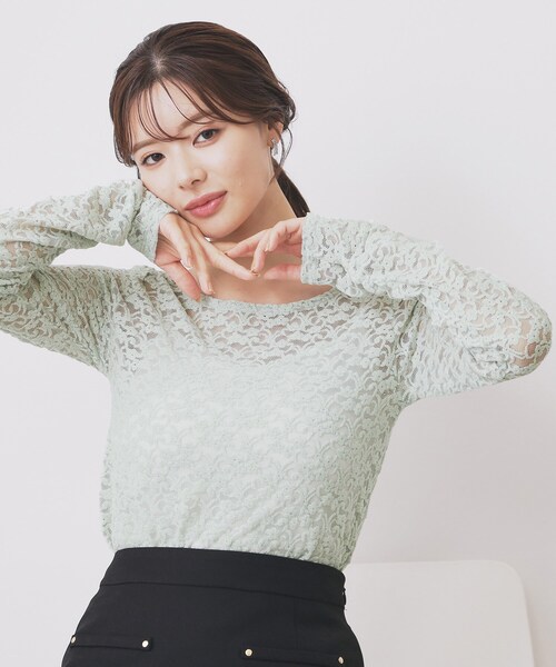 セール】モールレースシアートップス【洗濯機OK】（Tシャツ/カットソー