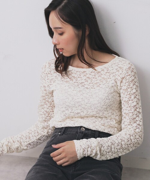 セール】モールレースシアートップス【洗濯機OK】（Tシャツ/カットソー