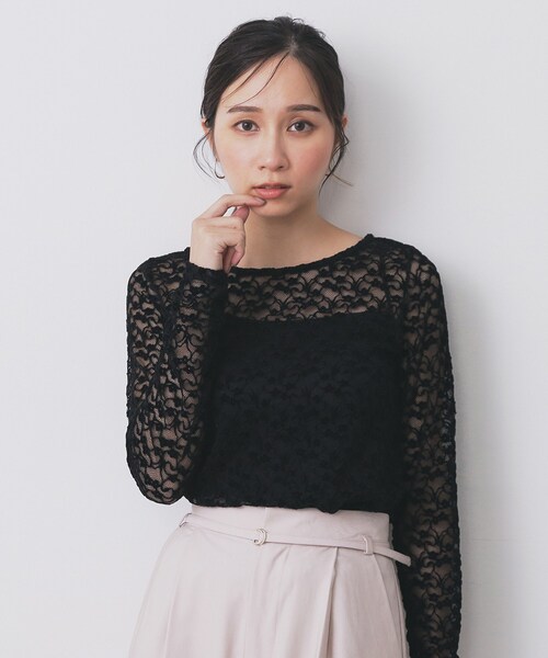 index(インデックス)の「モールレースシアートップス【洗濯機OK】(Tシャツ/カットソー・レディース・グリーン系/オフホワイト/ブラック・40/38/36/42)」の3枚目の写真