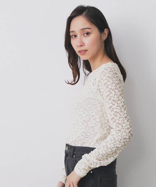 index(インデックス)の「モールレースシアートップス【洗濯機OK】(Tシャツ/カットソー・レディース・グリーン系/オフホワイト/ブラック・40/38/36/42)」の4枚目の写真