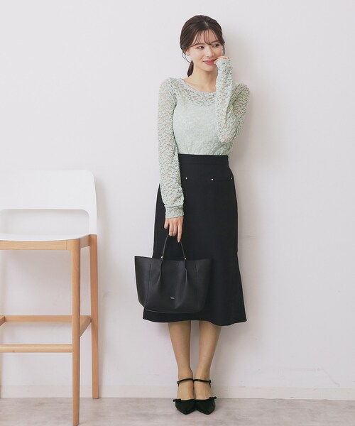 index(インデックス)の「モールレースシアートップス【洗濯機OK】(Tシャツ/カットソー・レディース・グリーン系/オフホワイト/ブラック・40/38/36/42)」の9枚目の写真