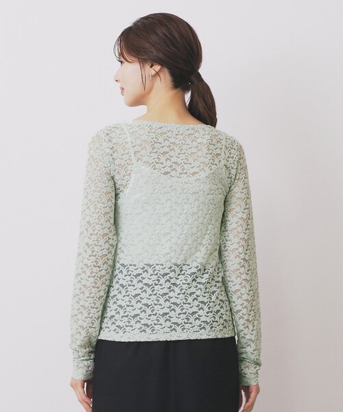 index(インデックス)の「モールレースシアートップス【洗濯機OK】(Tシャツ/カットソー・レディース・グリーン系/オフホワイト/ブラック・40/38/36/42)」の14枚目の写真