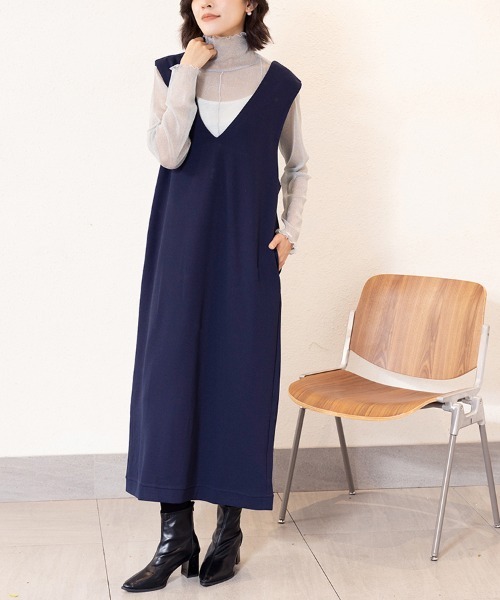ONEP STAR（ワンピスター）の「深めVネックオールインワンワンピース（ワンピース・レディース・ネイビー/ベージュ/グレー/カーキ/ブラック・FREE）」の5枚目の写真