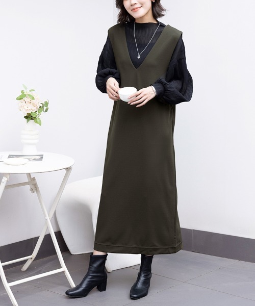 ONEP STAR（ワンピスター）の「深めVネックオールインワンワンピース（ワンピース・レディース・ネイビー/ベージュ/グレー/カーキ/ブラック・FREE）」の20枚目の写真