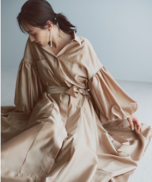 美品!!MYLANシルク混ワンピース CALLERRY ／ シルク混ドットギャザーワンピース