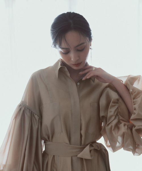 ANNTIANシルクワンピース アニュアンス anuans シルクタッチオーガンワンピース （BEIGE