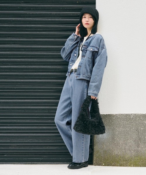 デニムジャケット・こここページ コカ coca ビッグシルエットデニムジャケット （Blue） -ファッション