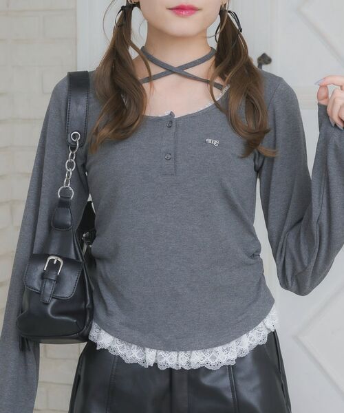 ems excite(エムズエキサイト)の「裾フリルロンTEE(Tシャツ/カットソー・レディース・チャコールグレー/ダークブルー/ピンク・FREE)」の2枚目の写真
