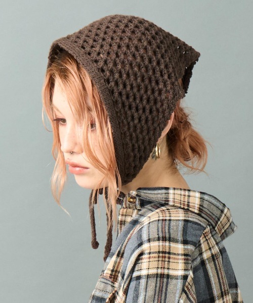 ANAP（アナップ）の「透かし編みニット バブーシュカ（ニットキャップ/ビーニー・レディース・ブラック/ブラウン・F）」の8枚目の写真