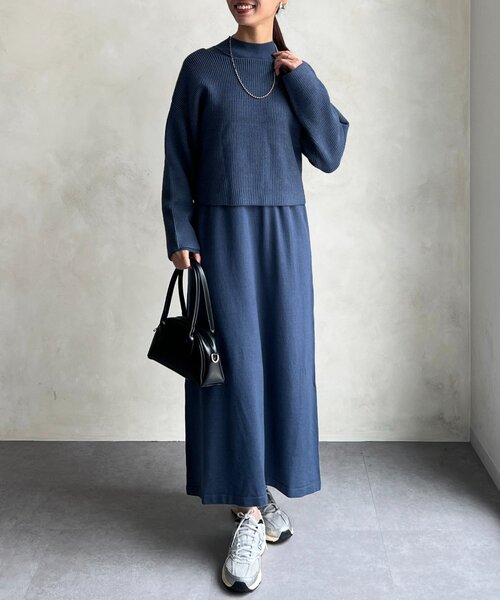 Chez toi(シェトワ)の「クロスプルオーバー×ニットワンピース(ワンピース・レディース・ブルー/グレイッシュベージュ/ブラック・FREE)」の5枚目の写真
