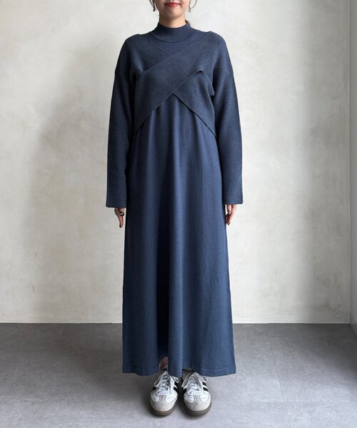 セール】クロスプルオーバー×ニットワンピース（ワンピース）｜Chez