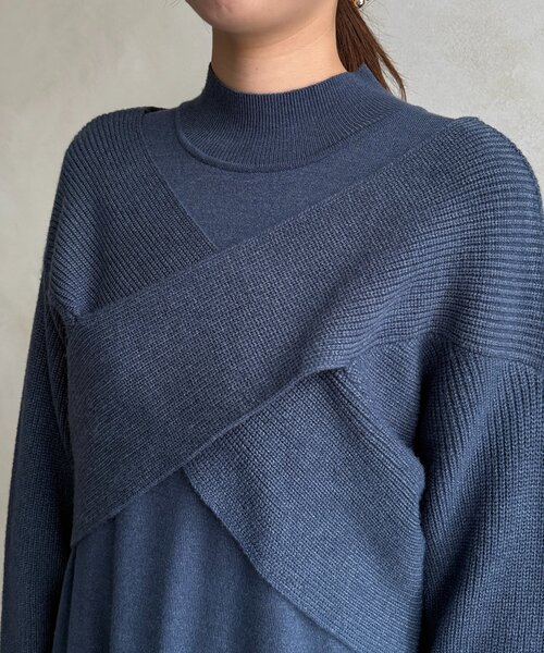 Chez toi(シェトワ)の「クロスプルオーバー×ニットワンピース(ワンピース・レディース・ブルー/グレイッシュベージュ/ブラック・FREE)」の19枚目の写真