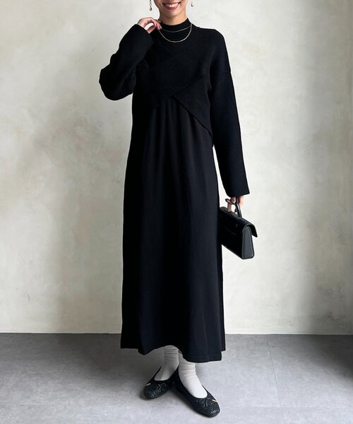 セール】クロスプルオーバー×ニットワンピース（ワンピース）｜Chez