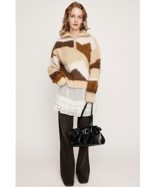SLY(スライ)の「FRONT ZIP MARBLE KNIT TOPS フロントジップ マーブル ニット トップス 秋服 冬服(ニット/セーター・レディース・ブラック/ベージュ/ネイビー・FREE)」の5枚目の写真