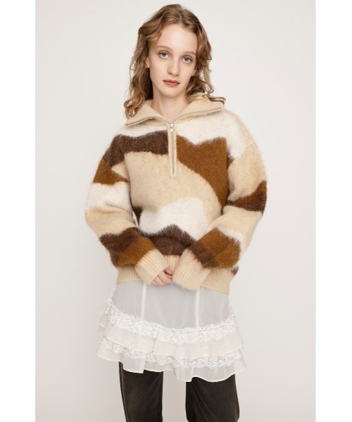 SLY(スライ)の「FRONT ZIP MARBLE KNIT TOPS フロントジップ マーブル ニット トップス 秋服 冬服(ニット/セーター・レディース・ブラック/ベージュ/ネイビー・FREE)」の6枚目の写真