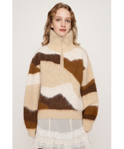 SLY(スライ)の「FRONT ZIP MARBLE KNIT TOPS フロントジップ マーブル ニット トップス 秋服 冬服(ニット/セーター・レディース・ブラック/ベージュ/ネイビー・FREE)」の4枚目の写真