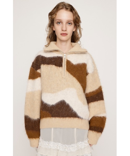 SLY(スライ)の「FRONT ZIP MARBLE KNIT TOPS フロントジップ マーブル ニット トップス 秋服 冬服(ニット/セーター・レディース・ブラック/ベージュ/ネイビー・FREE)」の7枚目の写真
