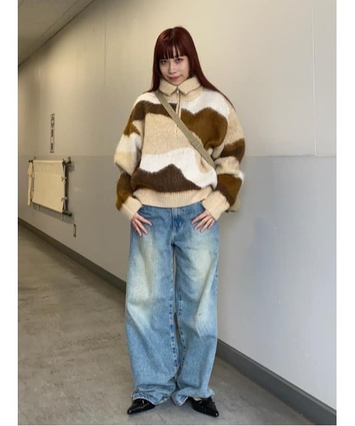 SLY(スライ)の「FRONT ZIP MARBLE KNIT TOPS フロントジップ マーブル ニット トップス 秋服 冬服(ニット/セーター・レディース・ブラック/ベージュ/ネイビー・FREE)」の12枚目の写真