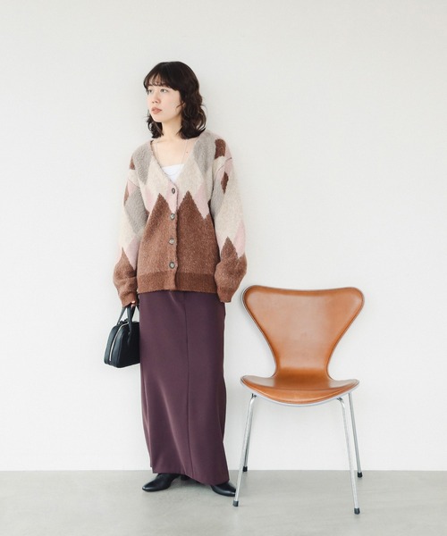 B:MING by BEAMS(ビーミングバイビームス)の「アーガイル カーディガン(カーディガン/ボレロ・レディース・パープル系その他5/ブラウン/サックスブルー・ONE SIZE)」の4枚目の写真