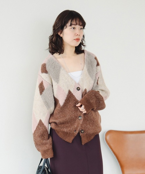 B:MING by BEAMS(ビーミングバイビームス)の「アーガイル カーディガン(カーディガン/ボレロ・レディース・パープル系その他5/ブラウン/サックスブルー・ONE SIZE)」の7枚目の写真