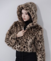me+em select(ミームセレクト)の【 2color 】レオパードフェイクファーフーディショートコート / reopard  fakefur hoodie short coat(その他アウター)