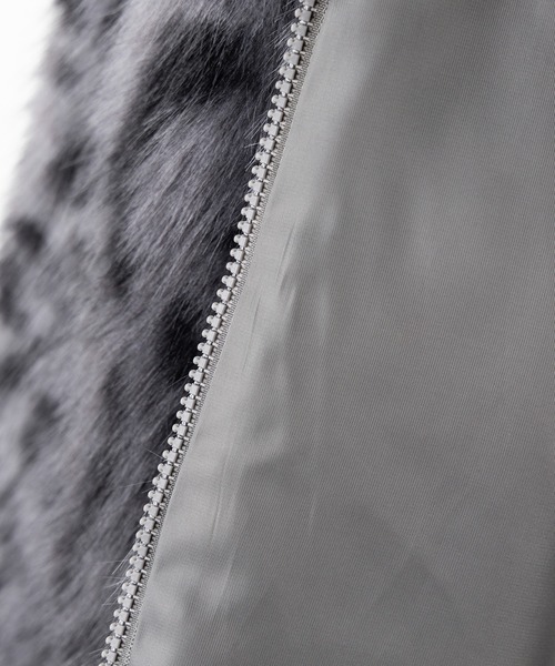 2color 】レオパードフェイクファーフーディショートコート