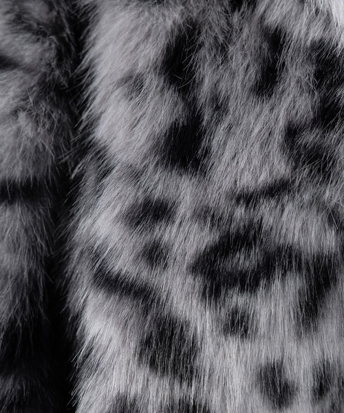 2color 】レオパードフェイクファーフーディショートコート