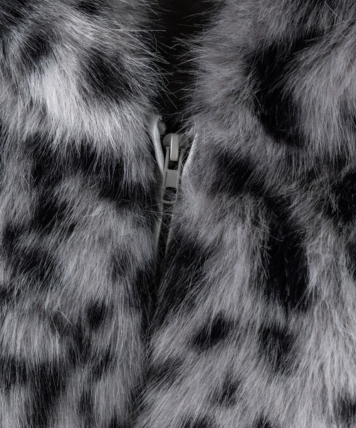 2color 】レオパードフェイクファーフーディショートコート