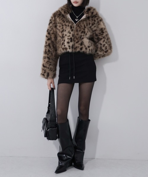 me+em select(ミームセレクト)の「【 2color 】レオパードフェイクファーフーディショートコート / reopard fakefur hoodie short coat(その他アウター・レディース・ブラウン/ブラック・FREE)」の9枚目の写真