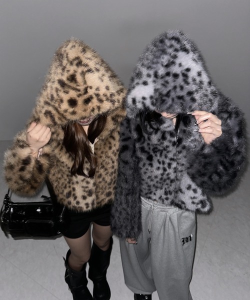 me+em select(ミームセレクト)の「【 2color 】レオパードフェイクファーフーディショートコート / reopard fakefur hoodie short coat(その他アウター・レディース・ブラウン/ブラック・FREE)」の20枚目の写真