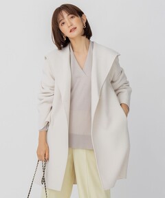 ユナイテッドTOKYO　Super'140カシミヤ混Vネックコートアイボリー美品 Super140カシミヤ混Vネックコート（ノーカラーコート）｜UNITED