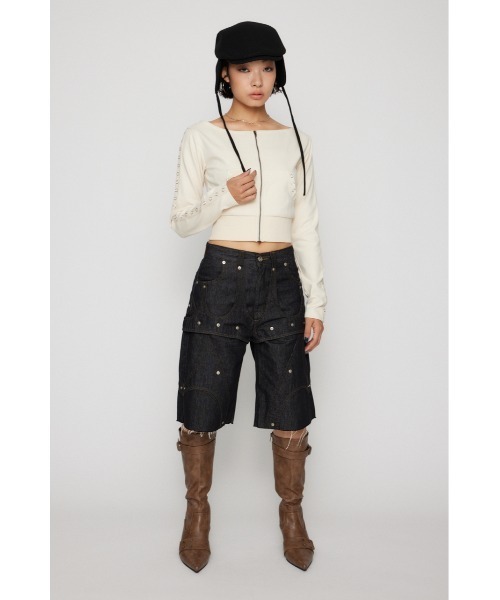 LAGUA GEM（ラグアジェム）の「LAYERING HALF デニム（デニムパンツ・レディース・ブルー/ブラック・X-SMALL/SMALL/MEDIUM）」の4枚目の写真