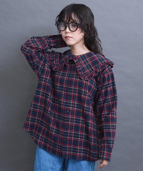I am I in fact...（アイアムアイインファクト）の「TARTAN CHECK BLOUSE（シャツ/ブラウス・レディース・レッド/ブラック・FREE）」の2枚目の写真